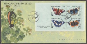 1999 Singapore-Sweden Joint Issue - Butterflies MS FDC SG#MS1003