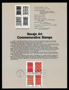 USPS 1986 SOUVENIR PAGE 22c NAVAJO #2235-38 BLOCK OF 4