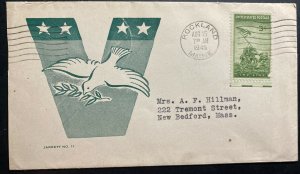 1945 Rockland ME USA Patriotic Cover To New Bedford MA Victory Peace