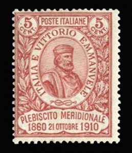 Italy #117 Cat$125, 1910 5c claret, lightly hinged