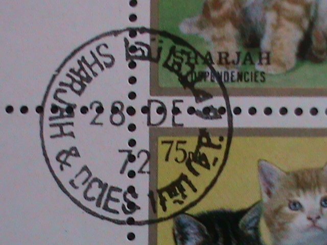 ​SHARJAH-1972 WORLD FAMOUS LOVELY CATS CTO SHEET-VF -WITH FIRST DAY  CANCEL