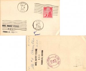 United States Ohio Akron Sta. No. 5 1957 violet double ring  DPO  Postcard  P...