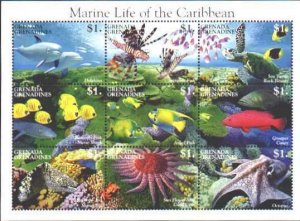 Marine Life by Grenada-Gren. MNH Sheet of 9    Sc 1728