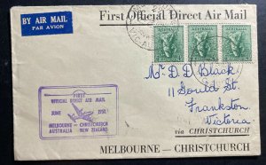 1951 Melbourne Australia First Flight Cover FFC  To Christchurch New Zealand