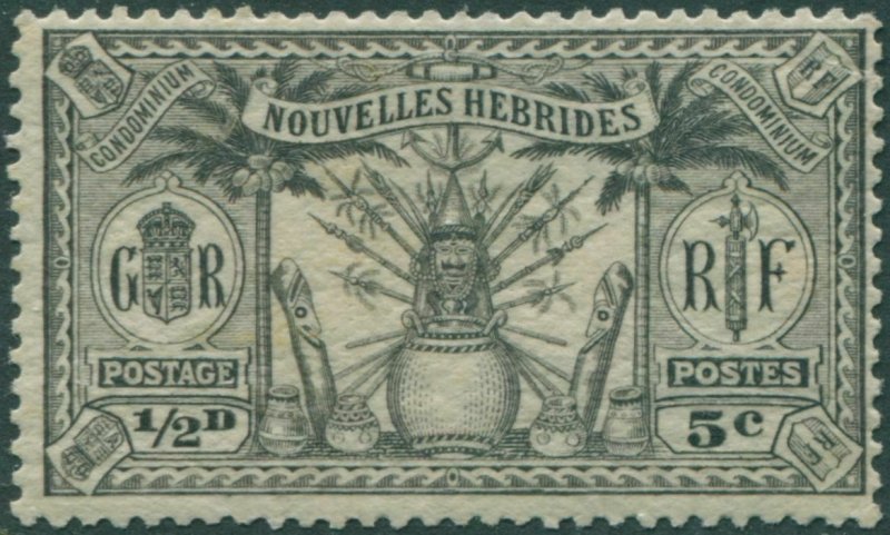 New Hebrides French 1925 SGF42 5c ½d black Weapons Idols MLH