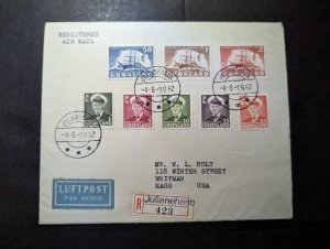 1952 Registered Greenland Airmail Cover Julianehaab to Whitman MA USA W L Holt