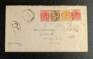 1925 Grenada Registered Cover to Buffalo NY Via New York City