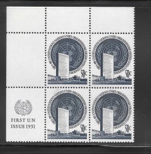 United Nations #10 MNH  Margin Inscription Block of 4