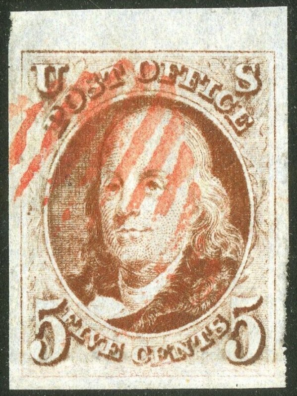 US Stamps # 1  5c Franklin 1847 Used JUMBO 