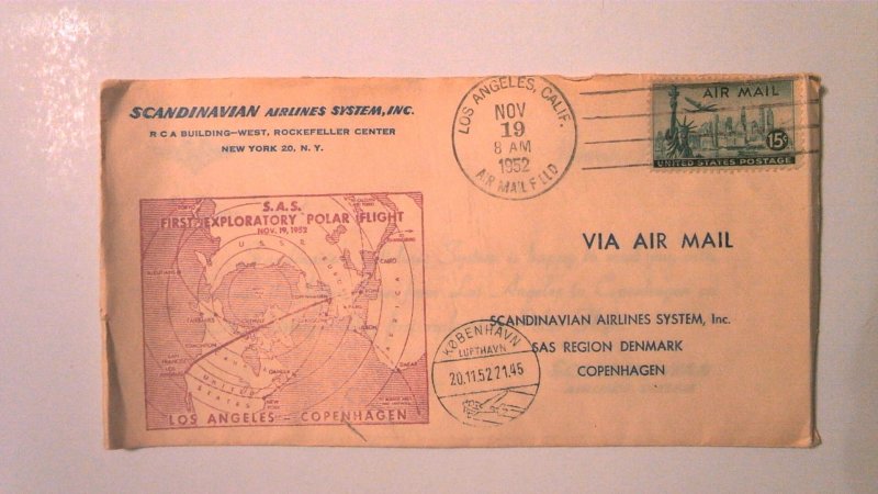 1952 SAS FIRST EXPLORATORY POLAR FLIGHT LOS ANGELOS CA