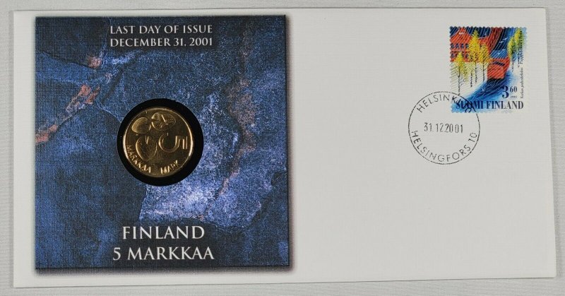 2001 Finland PNC First And Last Coins Fleetwood Cover UNC 5 Markkaa Coin 3/24