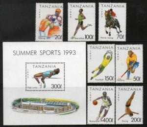 Tanzania 1993 Summer Sports Football Hockey Horse 7v + M/s MNH # 13106