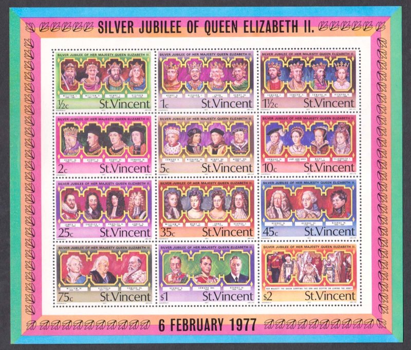 ST. VINCENT - 1977 SILVER JUBILEE OF QUEEN ELIZABETH II - MIN. SHEET MINT NH