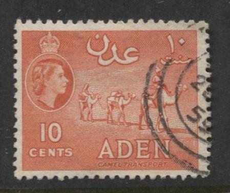 ADEN - Scott 49a - QEII Definitive- Vermillion - 1953- Used - Single 10c Stamp