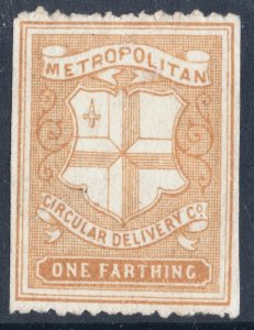 GB QV LOCAL Stamp 1/4d Orange ERROR OF COLOUR (1867) METROPOLITAN Mint MNG 1085