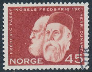 Norway Scott 401 (Facit 497), 45ø red Nobel Prize, VF Used