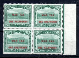 Dominica 1918 1/2d on 1/2d War Tax MNH block #55 WS13828