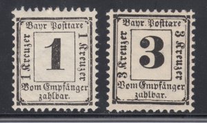 Bavaria Sc J2a-J3a MNH. 1870 Postage Dues, perf 11½, wide lozenges watermark