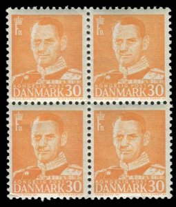 Denmark #309 Cat$52, 1948 30o orange, block of four, never hinged, lower left...