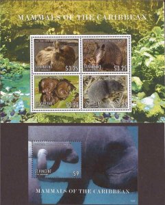 St Vincent - 2013 Mammals of the Caribbean - 4 Stamp Sheet + S/S #3874-5