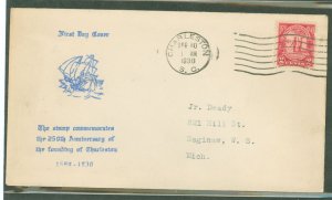 US 683 1930 2c Charleston, SC (founding/250th anniversary) single on an addressed first day cover with an unknown cachet.