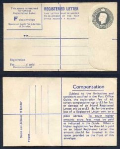 RP70 KGVI 8 1/2d Registered Envelope Size F 4d on back Mint