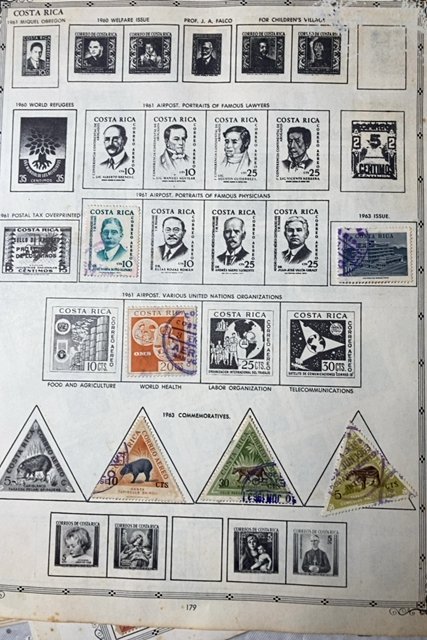 OLD CUBA & COSTA RICA STAMPS HINGED ON ALBUM PAGES + SOME OTHER COUNTRIES