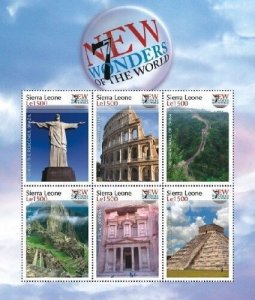 Sierra Leone- 7 Wonders of the World Stamp - Sheet of 6 MNH