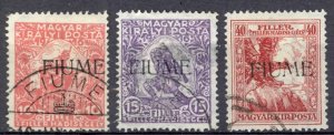 Fiume Sc# B1-B3 Used 1918 Hungary Semi-Postal overprinted