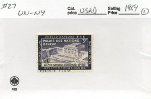 United Nations, - SC #27 - USED ON 102 CARD - 1954 - Item UNNY122