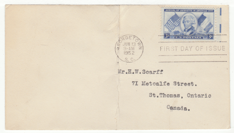 USA First Day Cover # 1010 - Arrival of Lafayette in America