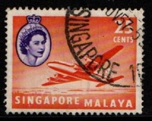 SINGAPORE SG47 1959  25c ORANGE -RED AND BLUISH-PURPLE  USED