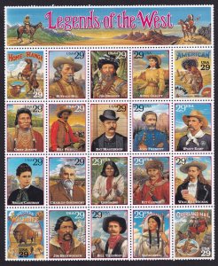 Scott #2869 29¢ Legends of the West Sheet of 20 Stamps - MNH No Selvage PC#7