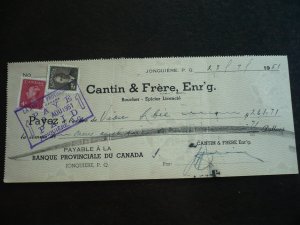 Canada - Revenue - KGVI Issue Stamps on cheque dated 1951