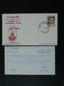 Concorde first flight Istanbul Turkey to Nice 1988 flown cover 101203