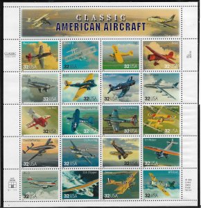 1997 Sc3142 Classic American Aircrafts MNH sheet of 20