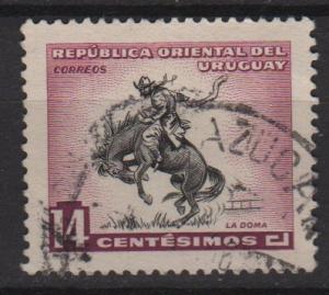 Uruguay 1954 - Scott 614 used - 14c,  horse Breaking 