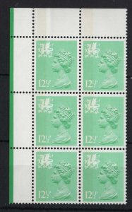 GB 1984 Wales 12½p perf 15x14 unmounted mint corner blk of 6 cat £16.50