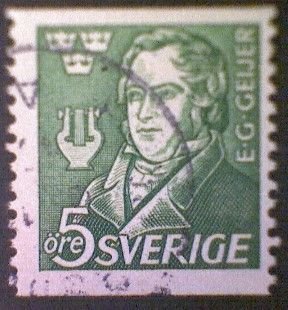 Sweden (Sverige), Scott #383, used (o), 1947, Erik Geijes, 5ö, dark yellow green