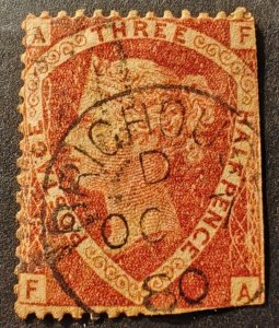 Great Britain. Used Victorian postage stamp of 1 1/2 pence in red ochre, perf...