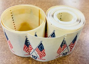 1519 crossed flags coil  NH 10¢  Misperfed  Error  full roll of 100 stamps 1973