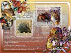 GUINEA BISSAU 2008 SHEET OWLS BIRDS ORCHIDS PORCUPINES WILDLIFE