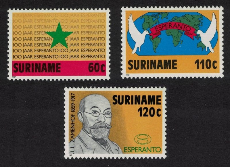 Suriname Centenary of Esperanto invented language 3v 1987 MNH SG#1303-1305