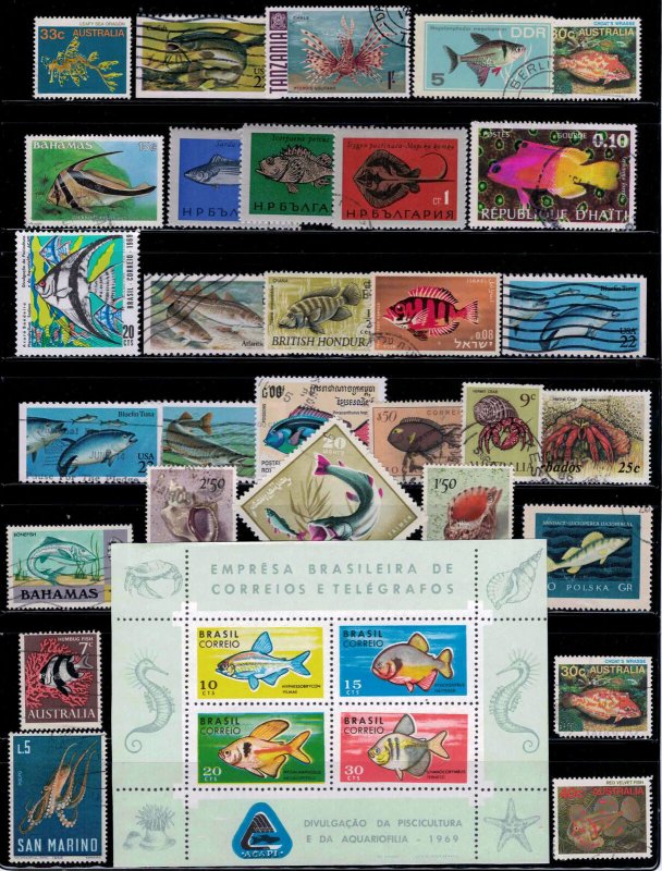 ZAYIX Fish Marine Life Stamp Collection Mint/Used Crabs Shells 080323SM43