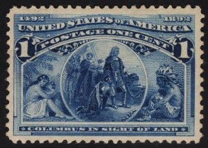 US #230 1c Deep Blue Columbus in Sight of Land MINT HINGED SCV $14.00