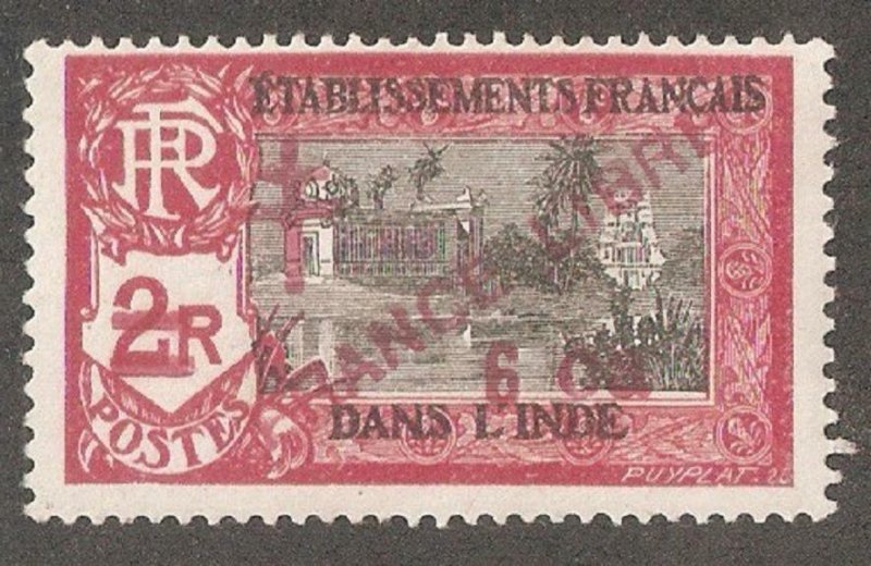 French India 1943, France Libre ,6ca on 2r, Scott # 201,VF MLH*OG (FC-4) 