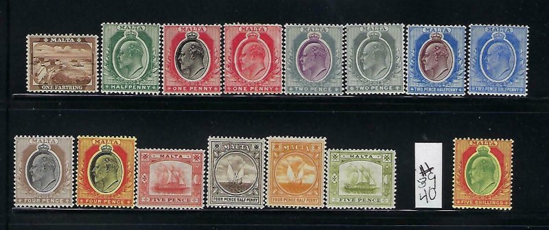 MALTA SCOTT #28/30-38/41-45 1904-11 WMK 3 (PARTIAL SET)  - MINT LH/ XXXLIGHT