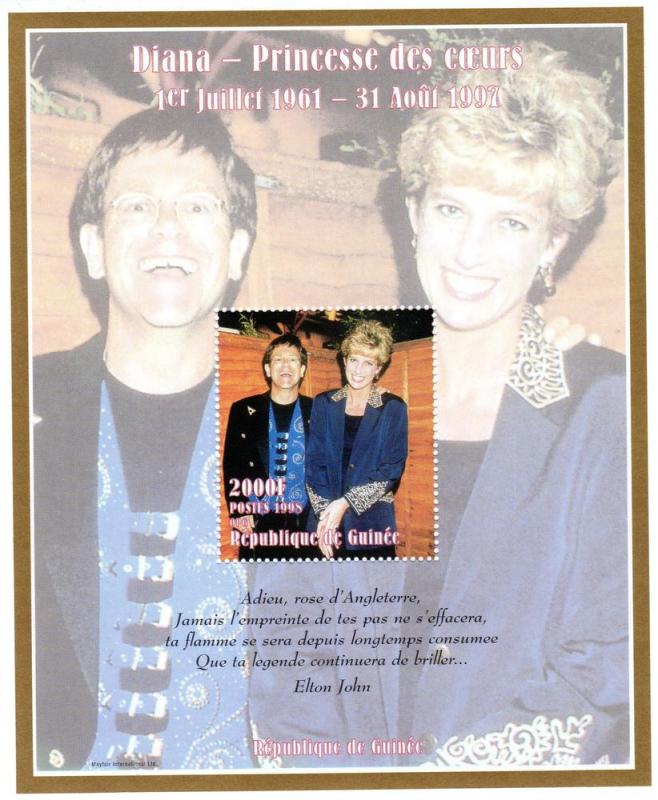 Guinea 1998 YT#124  Diana Princess & Sir Elton John Souvenir Sheet Perf.MNH