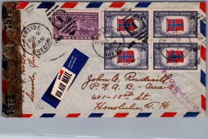 1943 Seaside Oregon OR USA Airmail Cover to Honolulu Hawaii