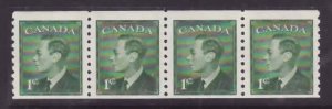 Canada-Sc#295- id6-unused NH og coil strip-1c green KGVI-Postes-Postage omitted-